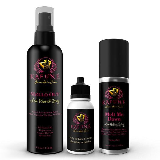 This quad gives you the best of all worlds.  This bunldes with 2 of the install products to allow for you to have a gluessless or waterproof (glue) install.  This bunld also allows for you to get a daily hold on your lace wig with the use of NO GLUE!  This quad is the power pack trio that will give you nice secure hold on you lace wig for the daily wig wearers.  This small size quad is great for traveling and for the sponaneous lace wig wearer.