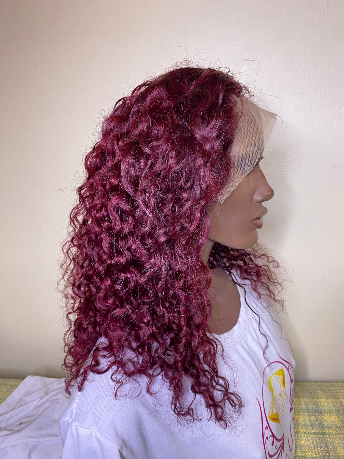 16" 13*4 Mina (Custom Plum Color) Deep Wave Transparent Lace Front Wig 150% Density Deep Wave Hair Texture
