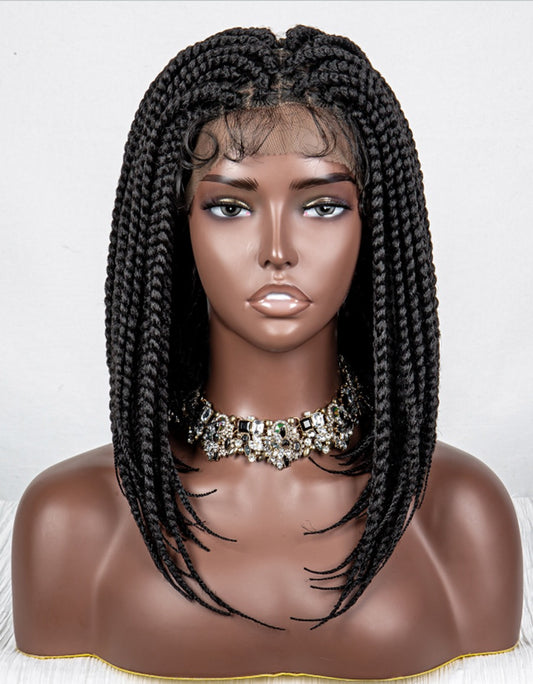 Spice Full Synthetic Box Braid Lace Wig - Angled bob Style