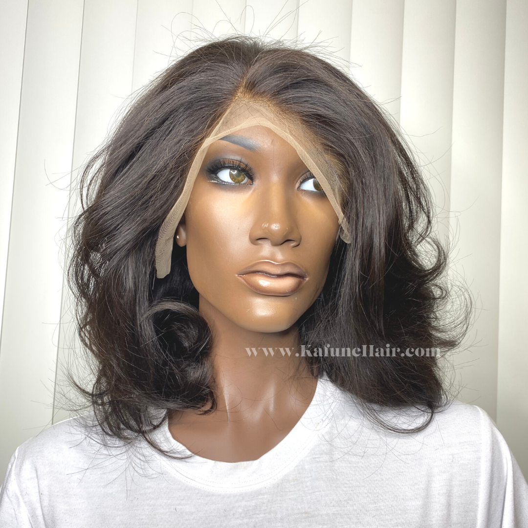 14" Dominica Layered Cut 13*4 Transparent lace Machine Bob Wig 150% Density Lace Front Wig - Kafuné hair (Growing Upscale Hair LLC)