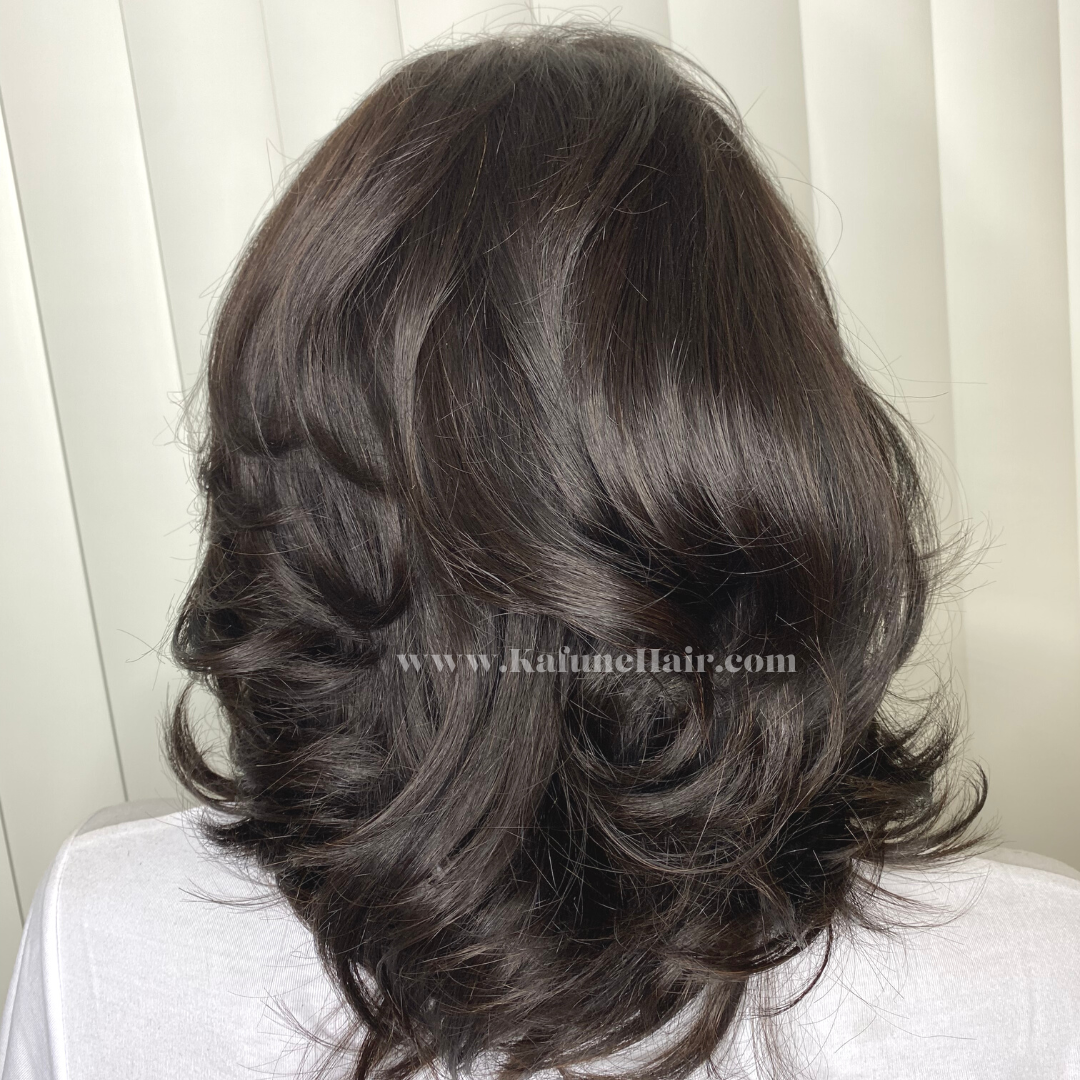 14" Dominica Layered Cut 13*4 Transparent lace Machine Bob Wig 150% Density Lace Front Wig - Kafuné hair (Growing Upscale Hair LLC)