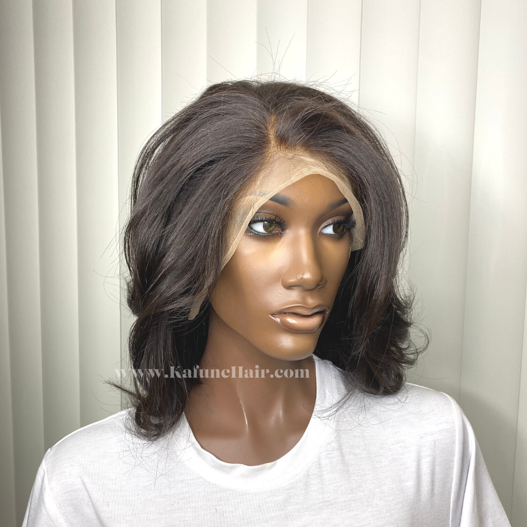 14" Dominica Layered Cut 13*4 Transparent lace Machine Bob Wig 150% Density Lace Front Wig - Kafuné hair (Growing Upscale Hair LLC)
