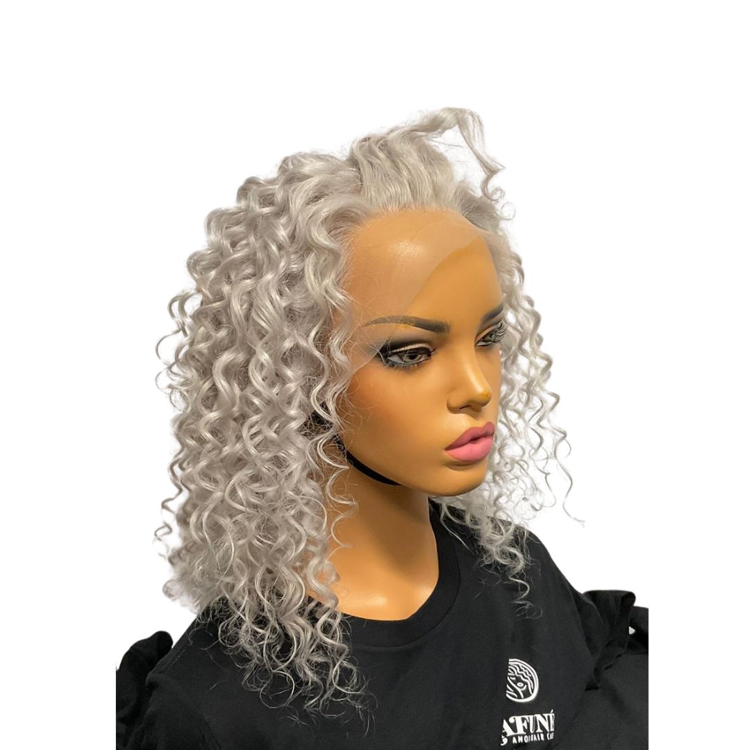 16" 13*4 Ana (Grey Hair Color) Lace Front Wig 150% Density Deep Wave Hair Texture - Kafuné hair (Growing Upscale Hair LLC)