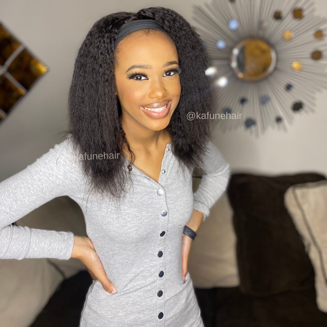 Kinky Straight Head band Wig - Available Next Business day shipping - Kafuné hair (Growing Upscale Hair LLC)