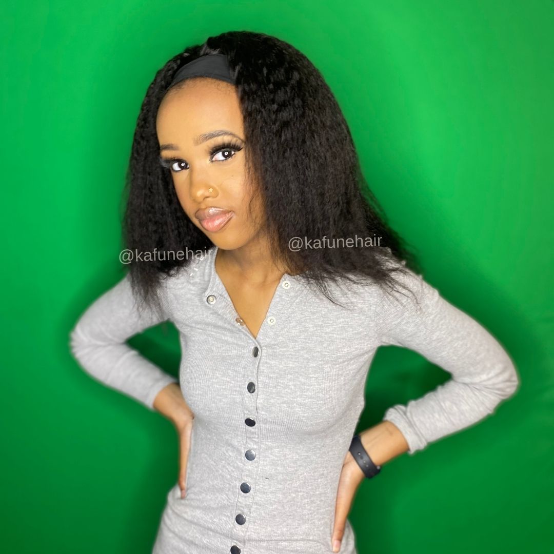 Kinky Straight Head band Wig - Available Next Business day shipping - Kafuné hair (Growing Upscale Hair LLC)