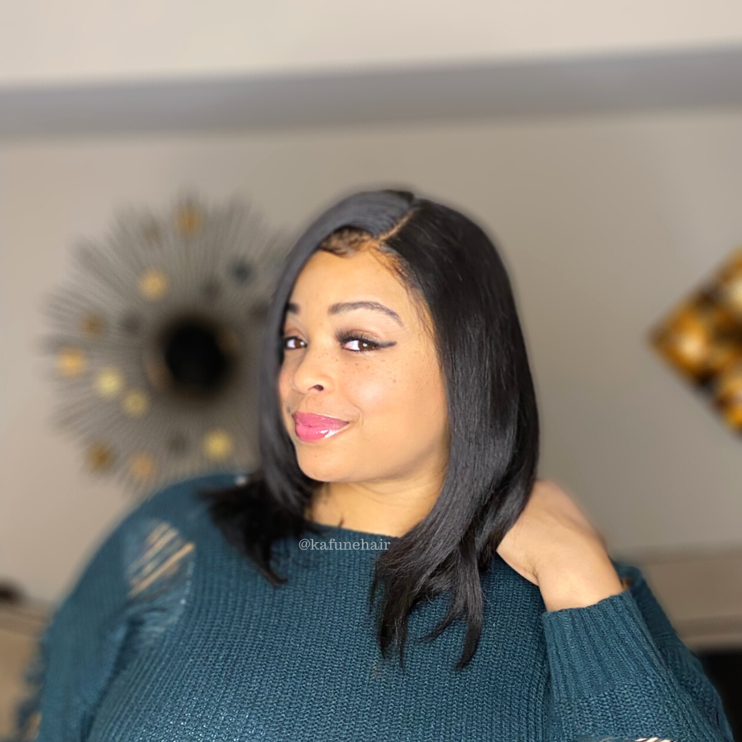 14" Lauren 13*4 Transparent lace Machine Premade Bob Wig 150% Density Lace Front Wig - Kafuné hair (Growing Upscale Hair LLC)