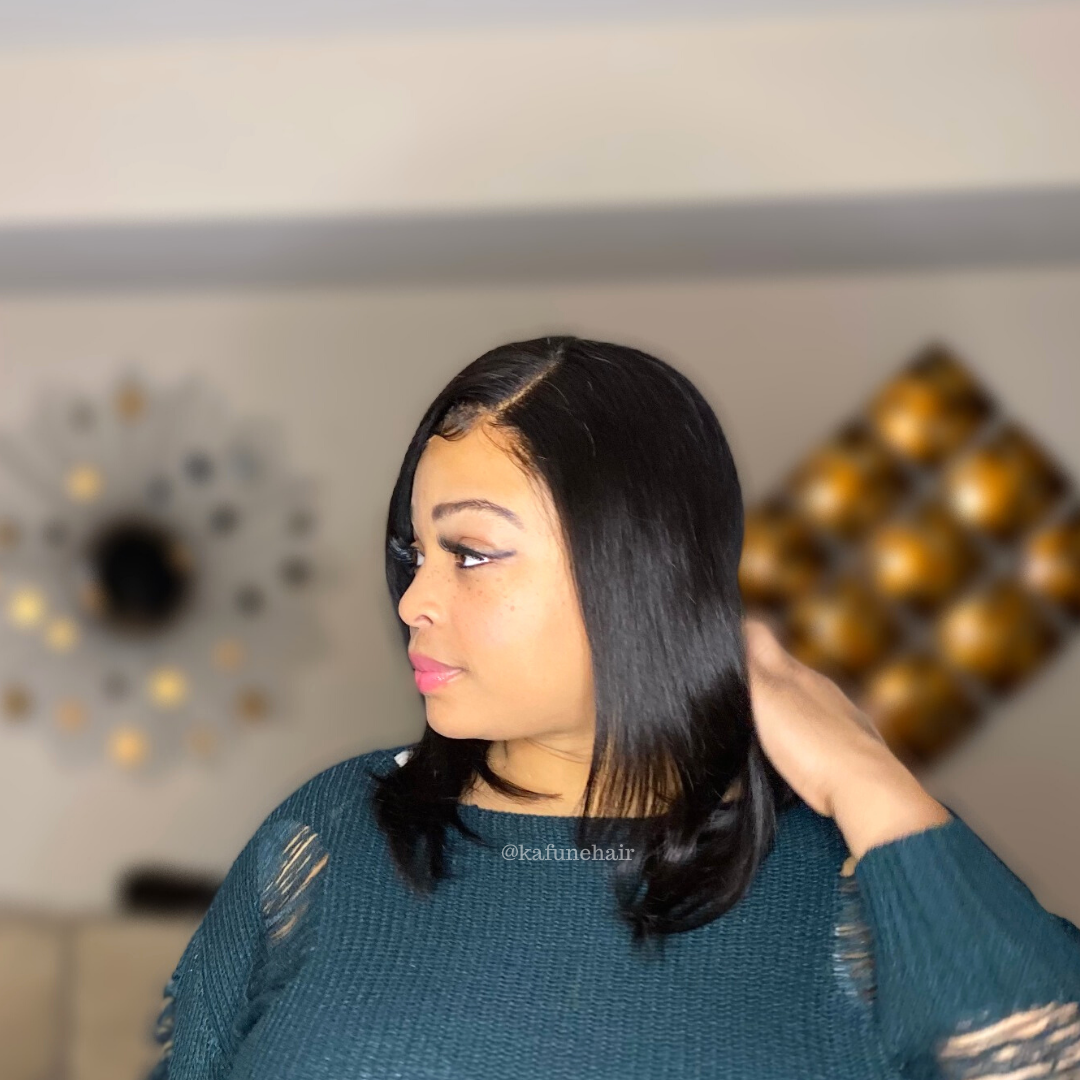 14" Lauren 13*4 Transparent lace Machine Premade Bob Wig 150% Density Lace Front Wig - Kafuné hair (Growing Upscale Hair LLC)