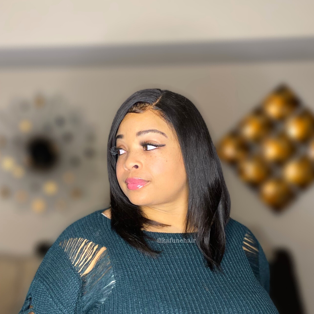14" Lauren 13*4 Transparent lace Machine Premade Bob Wig 150% Density Lace Front Wig - Kafuné hair (Growing Upscale Hair LLC)