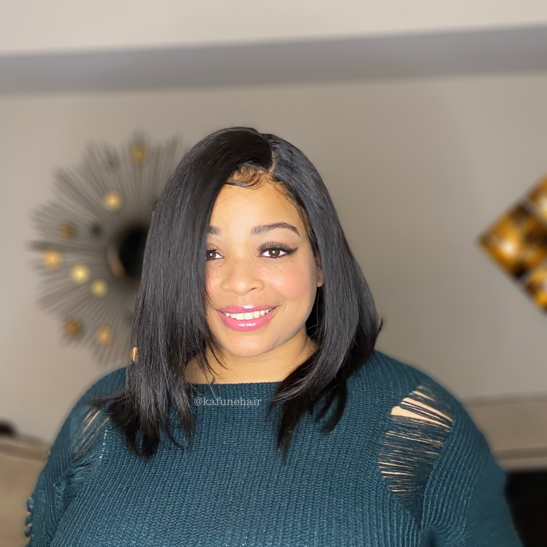14" Lauren 13*4 Transparent lace Machine Premade Bob Wig 150% Density Lace Front Wig - Kafuné hair (Growing Upscale Hair LLC)