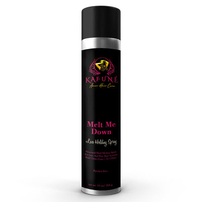Melt Me Down Spray Lace holding spray allows for easy daily wear on your lace front, full lace, or closure wigs. This product can also be used on polyurethane and silicone cap styles. This bundle includes a Blu Me Away Lace Hair Gel for individuals looking for a glueless hold on their lace wig.  This product can be used with your favorite lace tape or liquid adhesive or it can be used alone. 