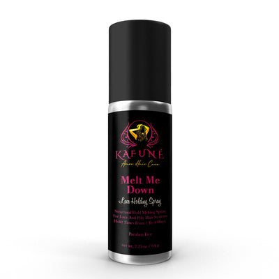Melt Me Down Lace holding spray allows for easily daily wear on your lace front, full lace or closure wigs. This product can also be used on polyurethane and silicone cap styles.