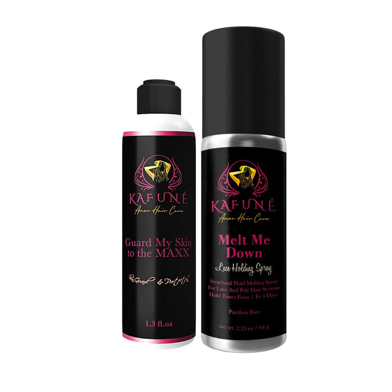 To keep your skin looking its best both before and after you put your wig on, Guard My Skin to the Maxx acts as an ultra-strong preventative barrier that keeps your skin from being irritated by adhesives, tapes, and any other products you use during your install. Our Melt Me Down Spray gives you a long-lasting yet comfortable hold, so you can have total confidence that your wig will stay perfectly in place all day while you’re out and about.