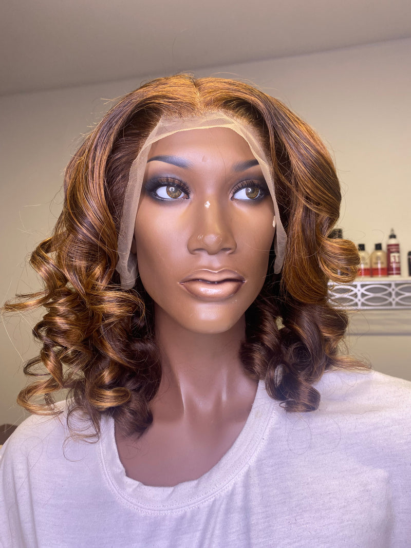 LYNDA 14" Lace Front Wig Custom Colored Honey Blonded With Brown Roots