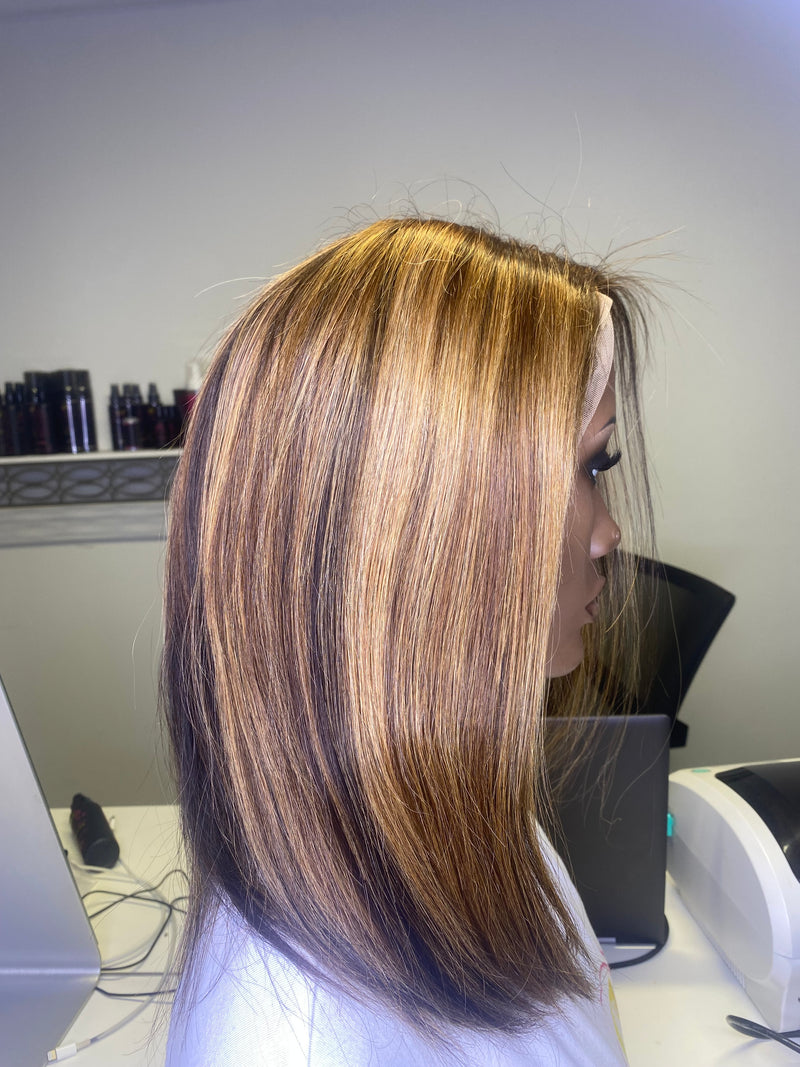 LaKisha Brown w/ Light Highlights 13*4 custom cut Bob Wig 150% Density  Lace Front Wig