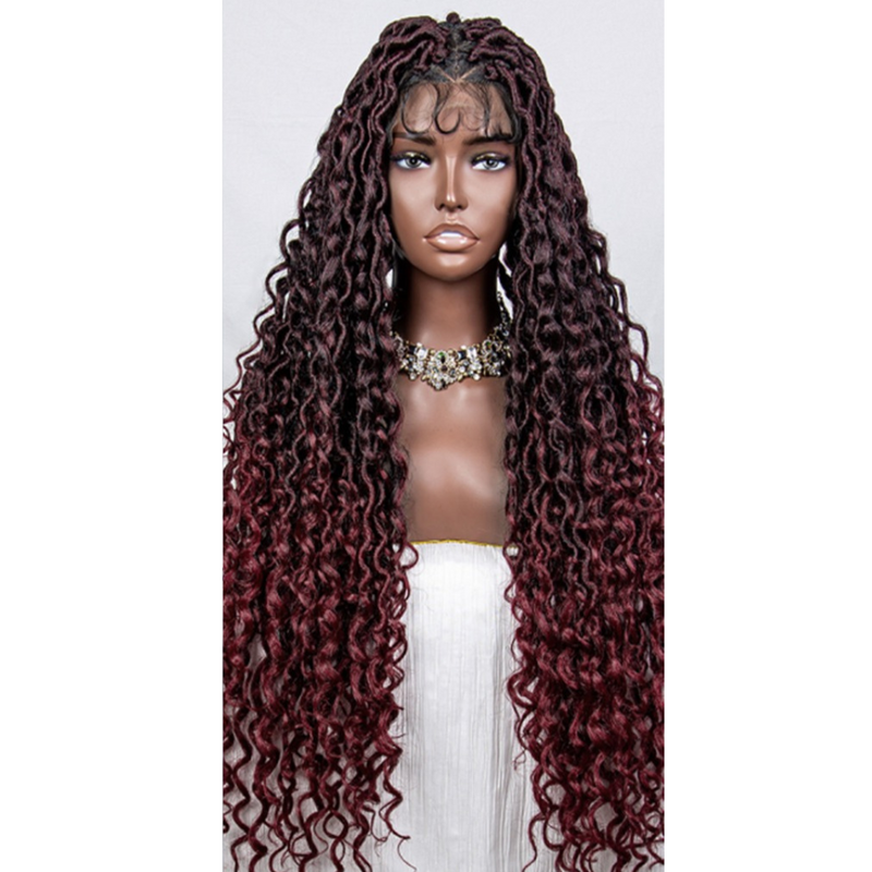 Koffee Full (Burgundy Color) Synthetic Faux Loc Wavy Braid Lace Wig