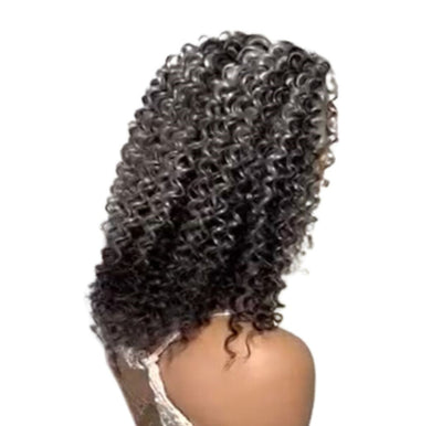 16" 13*4 Mila (Grey Highlighted Hair Color) Deep Wave Transparent Lace Front Wig 200% Density Deep Wave Hair Texture
