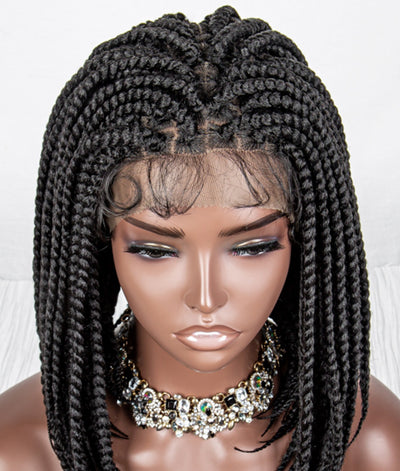 Spice Full Synthetic Box Braid Lace Wig - Angled bob Style
