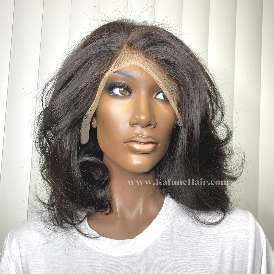 14" Dominica Layered Cut 13*4 Transparent lace Machine Bob Wig 150% Density  Lace Front Wig - Kafuné hair (Growing Upscale Hair LLC)