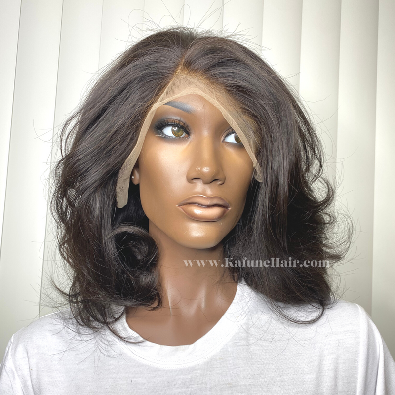 14" Dominica Layered Cut 13*4 Transparent lace Machine Bob Wig 150% Density  Lace Front Wig - Kafuné hair (Growing Upscale Hair LLC)