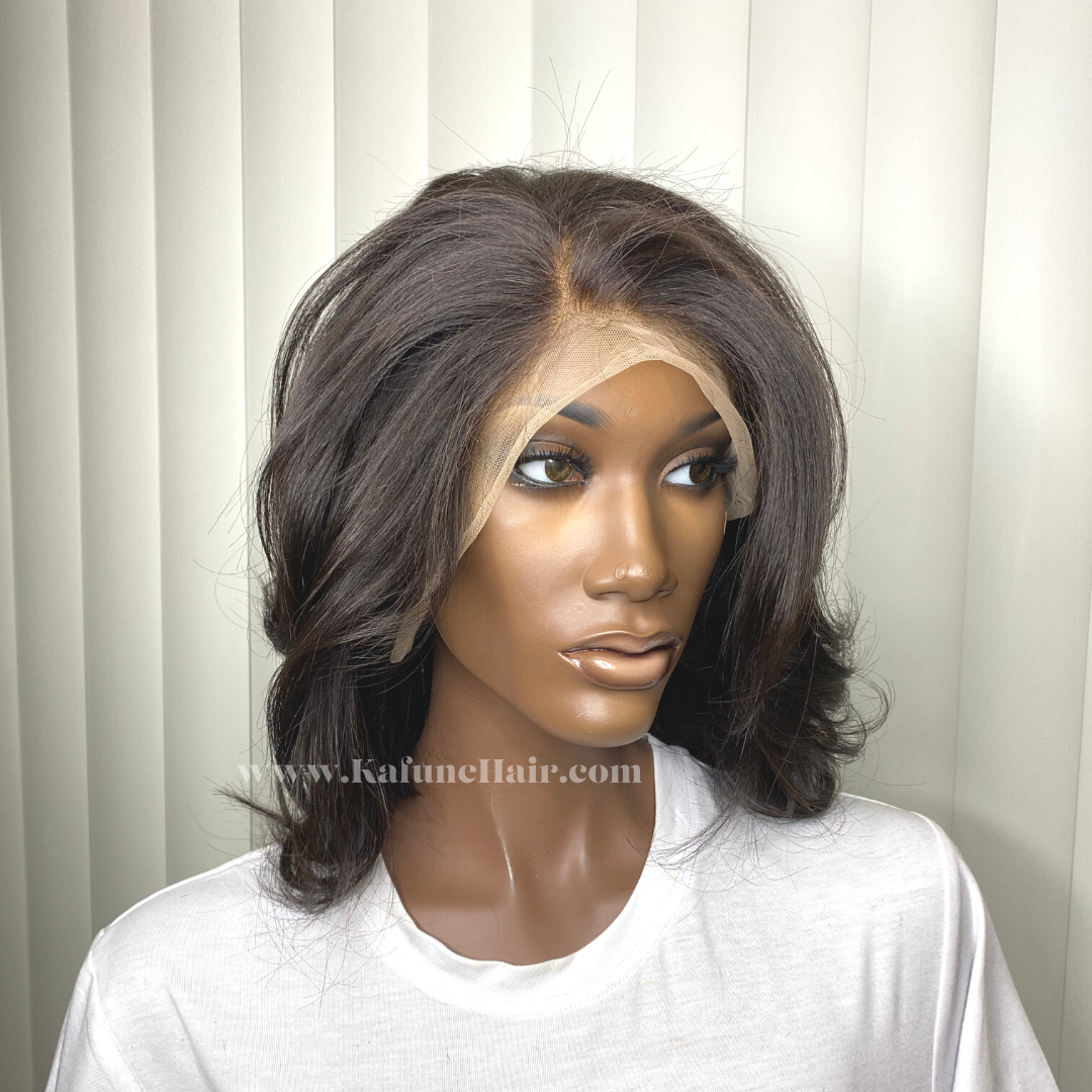 14" Dominica Layered Cut 13*4 Transparent lace Machine Bob Wig 150% Density  Lace Front Wig - Kafuné hair (Growing Upscale Hair LLC)