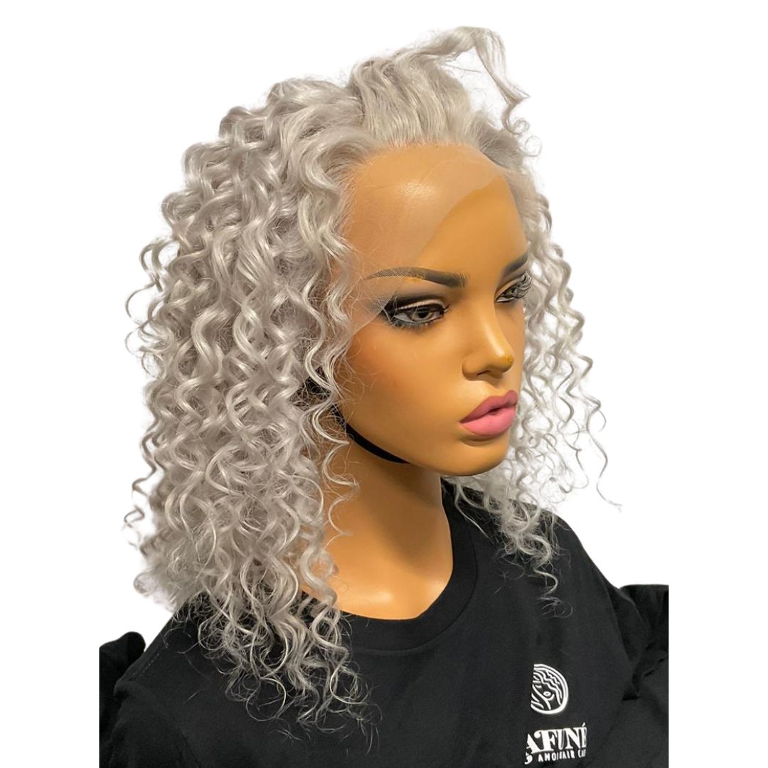 16" 13*4 Ana (Grey Hair Color)  Lace Front Wig 150% Density Deep Wave Hair Texture - Kafuné hair (Growing Upscale Hair LLC)