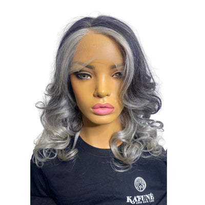 16" 13*4  Nancy Straight (Grey Front Black Back Highlighted and Grey Tip)  Lace Front Wig 150% Density Straight Hair Texture - Kafuné hair (Growing Upscale Hair LLC)