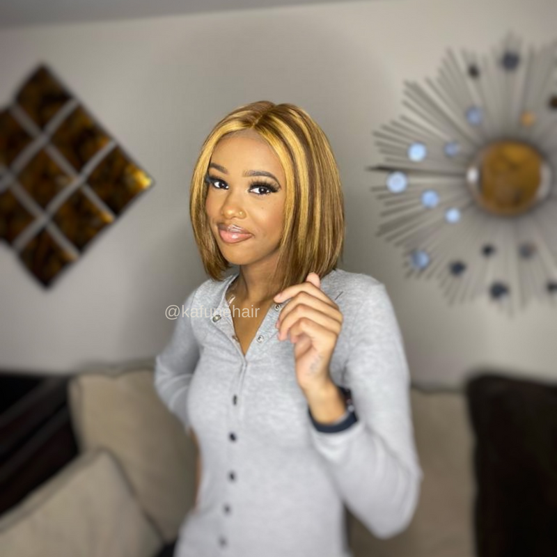 10" Straight highlights Color 3x4 closure bob wig - Kafuné hair (Growing Upscale Hair LLC)