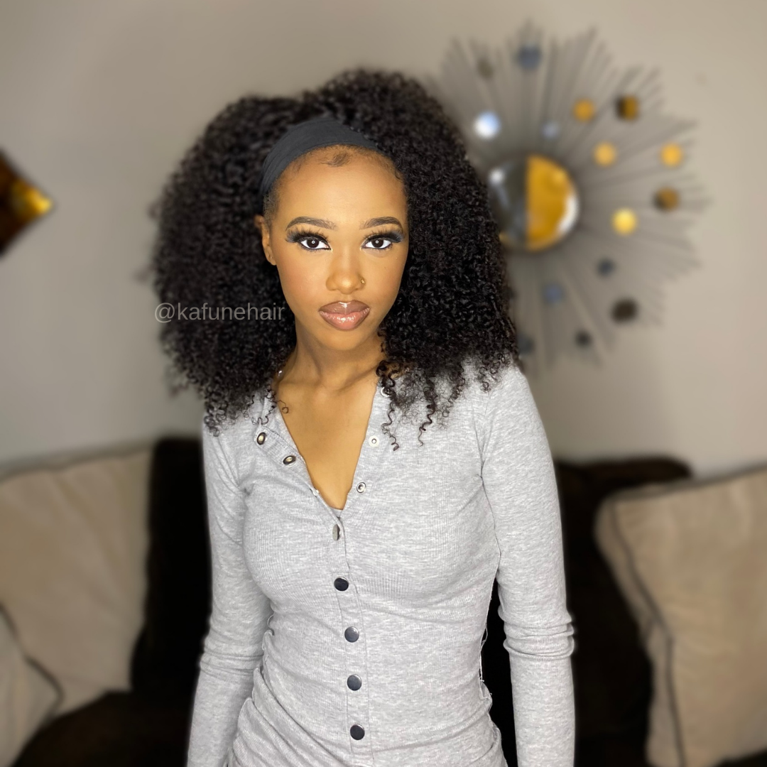 18' Kinky Curly Head Band Wig - Available next day shipping - Kafuné hair (Growing Upscale Hair LLC)