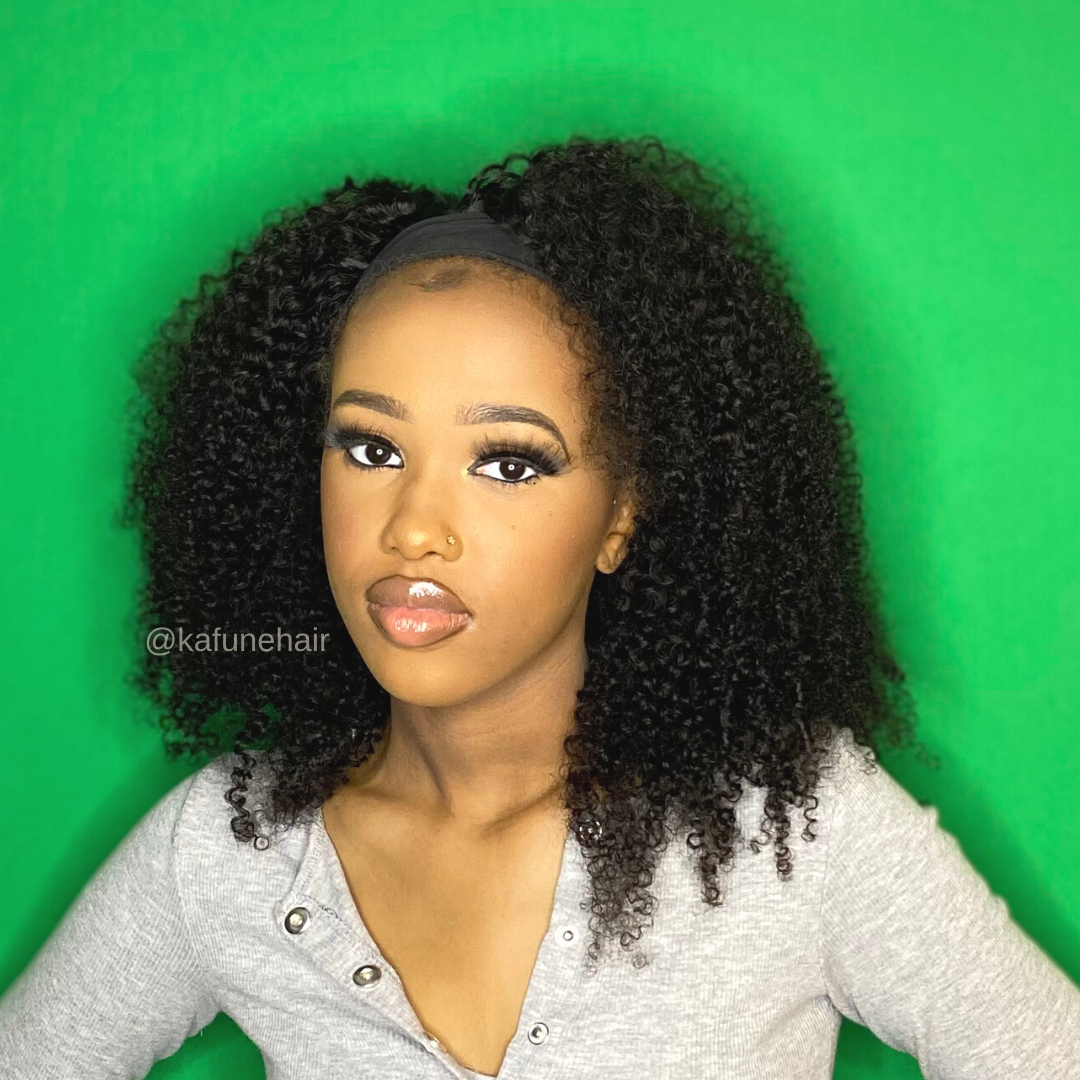 18' Kinky Curly Head Band Wig - Available next day shipping - Kafuné hair (Growing Upscale Hair LLC)