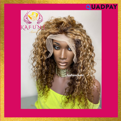 18" Custom Color Medium brown with pale high lights Deep Curly Lace Front Wig - Kafuné hair (Growing Upscale Hair LLC)