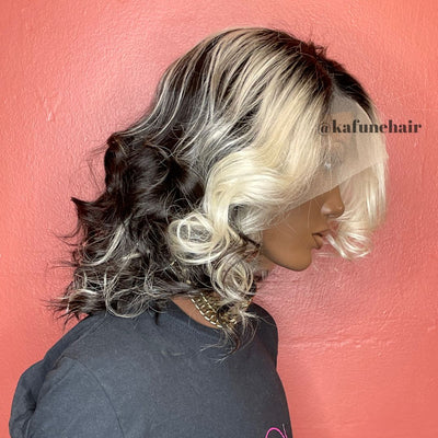 14" 13*4  Glenda  Straight (Grey Front Black Back)  Lace Front Wig 180% Density Straight Hair Texture - Kafuné hair (Growing Upscale Hair LLC)