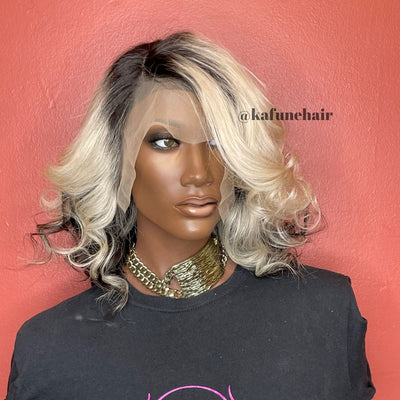 14" 13*4  Glenda  Straight (Grey Front Black Back)  Lace Front Wig 180% Density Straight Hair Texture - Kafuné hair (Growing Upscale Hair LLC)