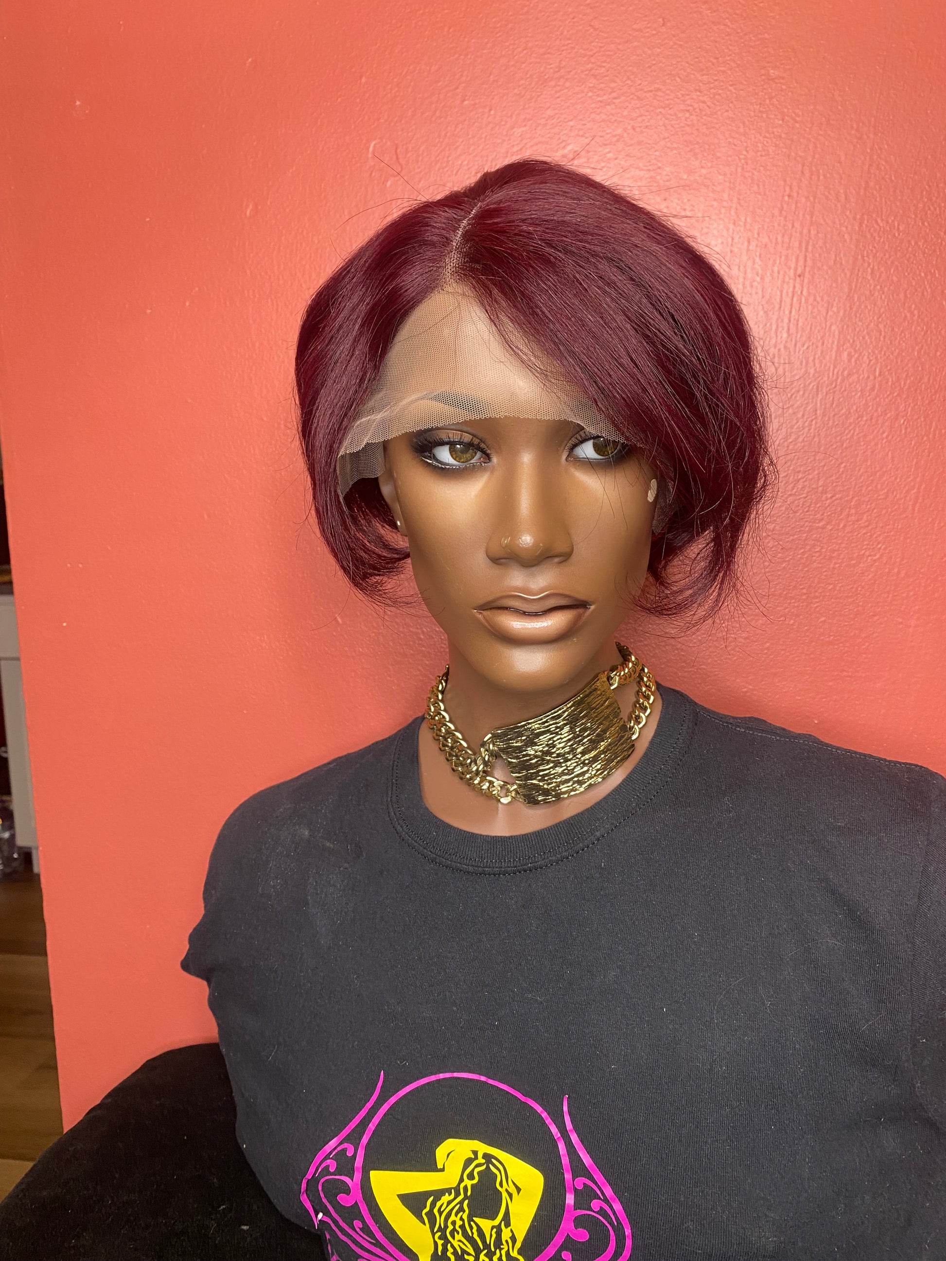 8" 99J Pixie Styled Straight Lace Front wig - Kafuné hair (Growing Upscale Hair LLC)