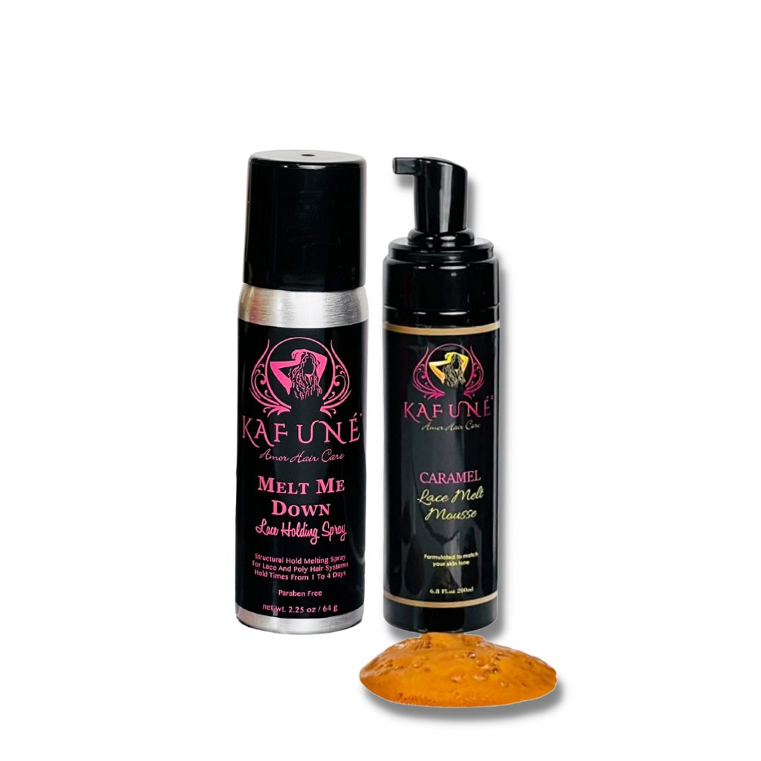 Our Melt Me Down Spray gives you a long-lasting yet comfortable hold, so you can have total confidence that your wig will stay perfectly in place all day while you’re out and about.   Our Hide Out Lace Tint Mousse makes it easy to achieve a natural-looking install by making it look as if your lace wig is growing out of your scalp. The mousse tints your lace while defining your baby hairs, so your installation is totally undetectable.