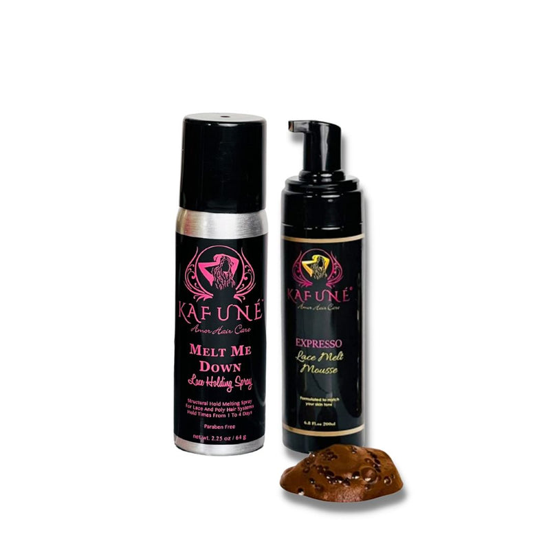 Our Melt Me Down Spray gives you a long-lasting yet comfortable hold, so you can have total confidence that your wig will stay perfectly in place all day while you’re out and about.   Our Hide Out Lace Tint Mousse makes it easy to achieve a natural-looking install by making it look as if your lace wig is growing out of your scalp. The mousse tints your lace while defining your baby hairs, so your installation is totally undetectable.