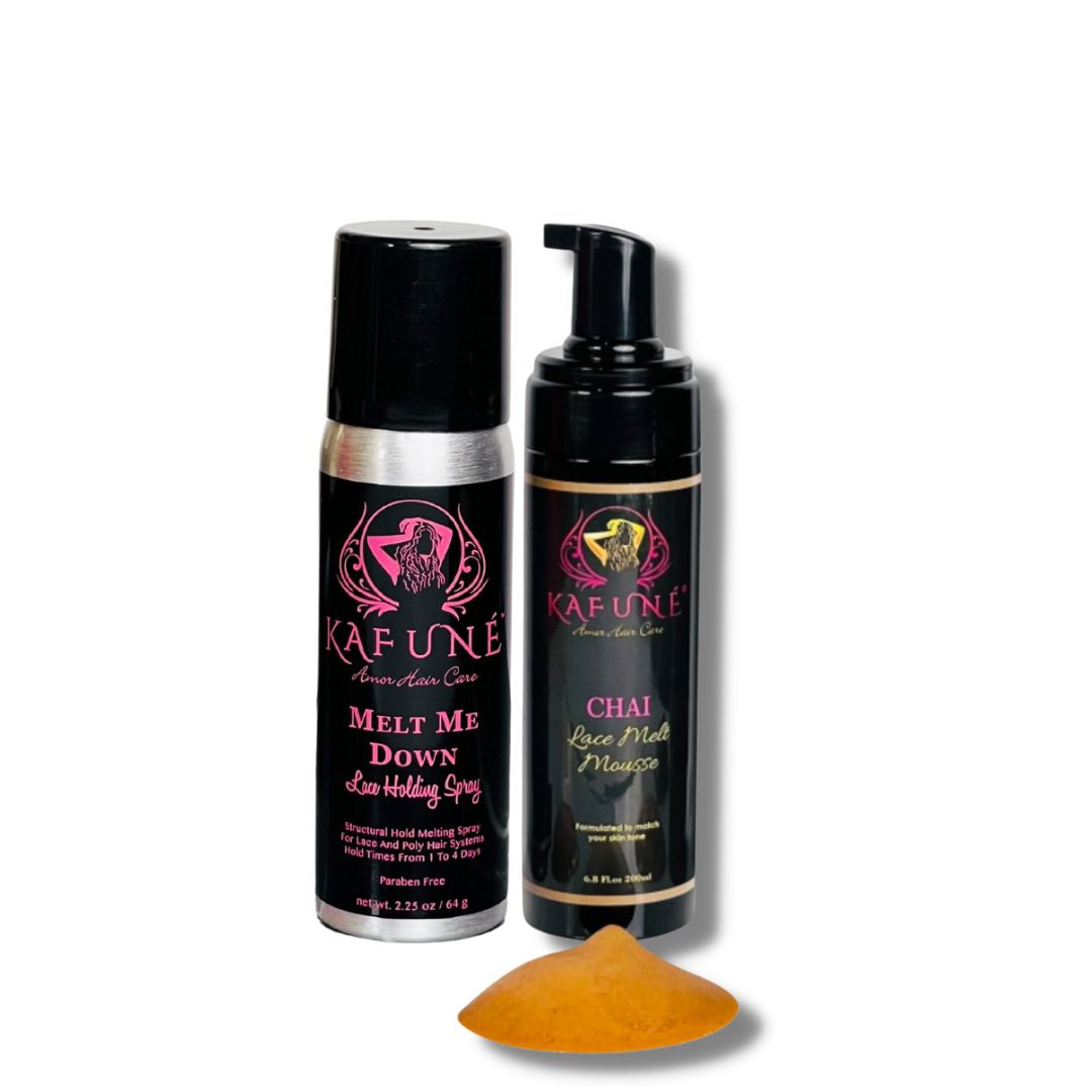 Our Melt Me Down Spray gives you a long-lasting yet comfortable hold, so you can have total confidence that your wig will stay perfectly in place all day while you’re out and about.   Our Hide Out Lace Tint Mousse makes it easy to achieve a natural-looking install by making it look as if your lace wig is growing out of your scalp. The mousse tints your lace while defining your baby hairs, so your installation is totally undetectable.