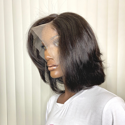 10" Custom Layered Cut Dominica 13*4 Transparent lace Machine Premade Bob Wig 120% Density  Lace Front Wig - Kafuné hair (Growing Upscale Hair LLC)
