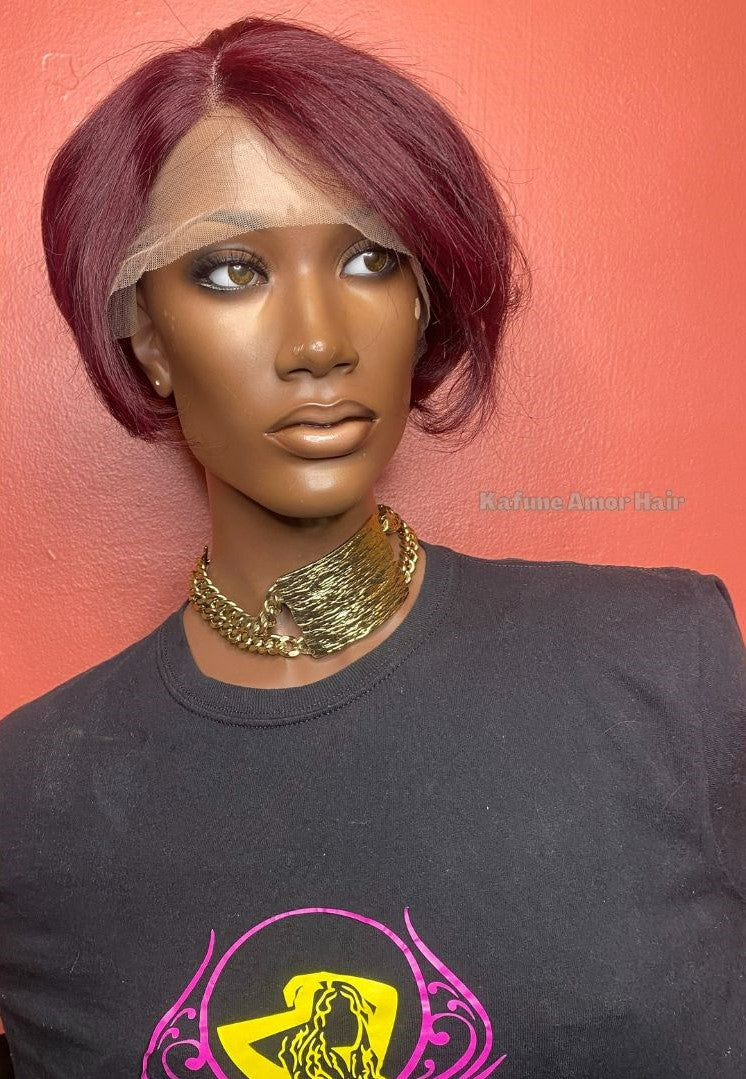 8" 99J Pixie Styled Straight Lace Front wig - Kafuné hair (Growing Upscale Hair LLC)