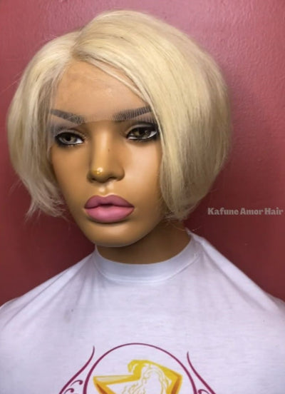 8" 613 Blonde Pixie Styled Straight Lace Front wig - Kafuné hair (Growing Upscale Hair LLC)