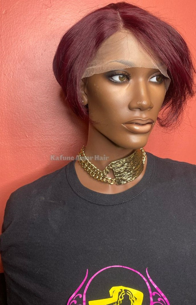 8" 99J Pixie Styled Straight Lace Front wig - Kafuné hair (Growing Upscale Hair LLC)