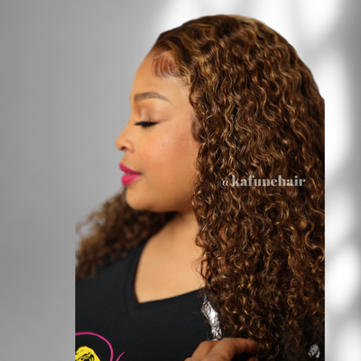 Custom Color Medium brown with high lights Deep Curly Lace Front Wig - Kafuné hair (Growing Upscale Hair LLC)