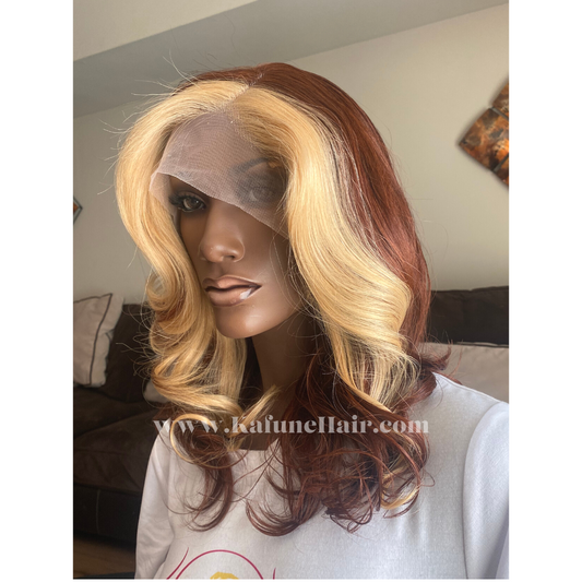 18" Layered Cut Lace Front Wig Medium Brown Back Blonde in the Front - Kafuné hair (Growing Upscale Hair LLC)