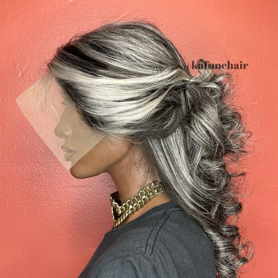 16" 13*4  Cynthia Straight (Grey Front Black Back Highlighted)  Lace Front Wig 180% Density Straight Hair Texture - Kafuné hair (Growing Upscale Hair LLC)