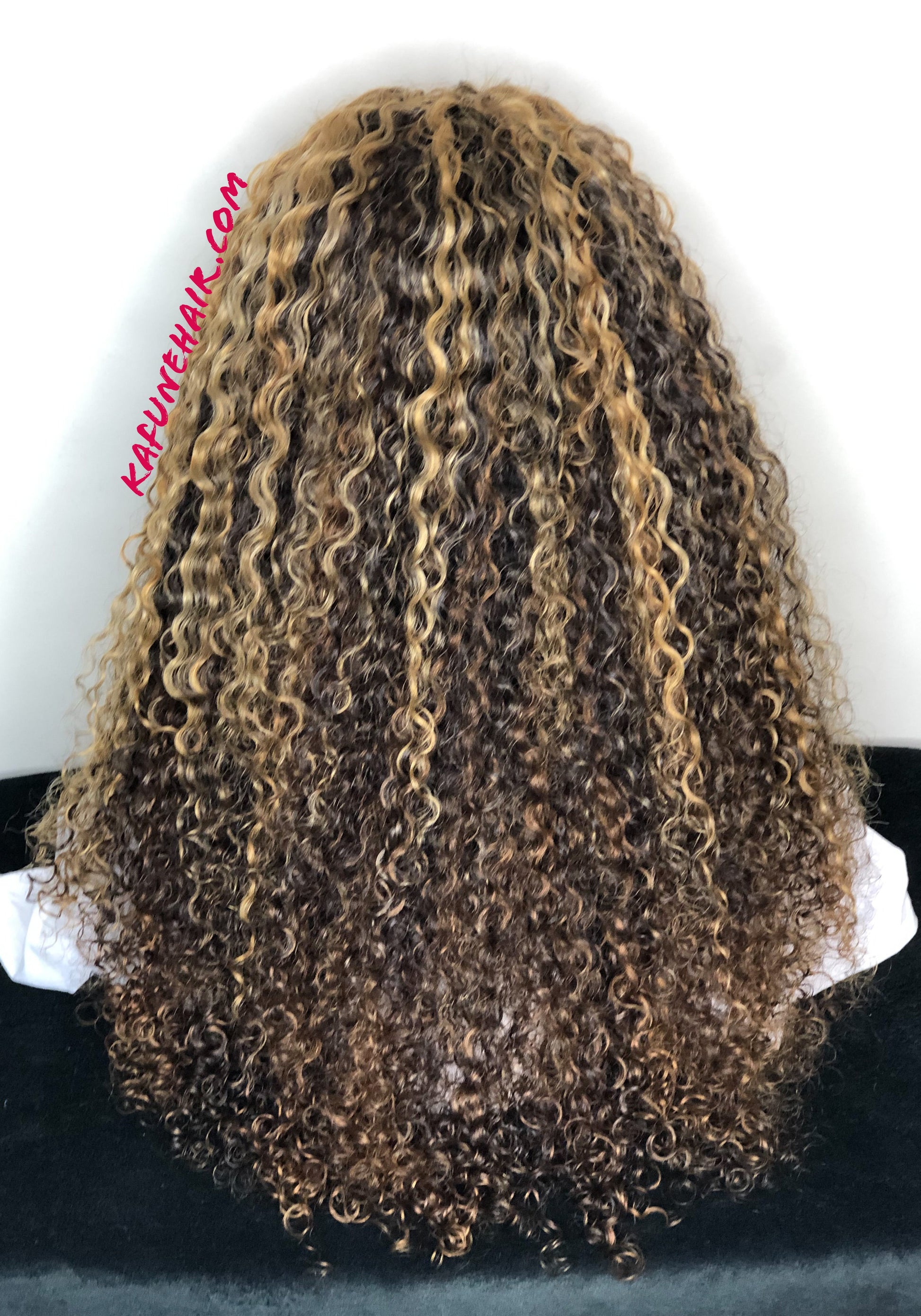 Custom Color 22" heavy density brown with high lights Deep Curly Lace Front Wig - Kafuné hair (Growing Upscale Hair LLC)