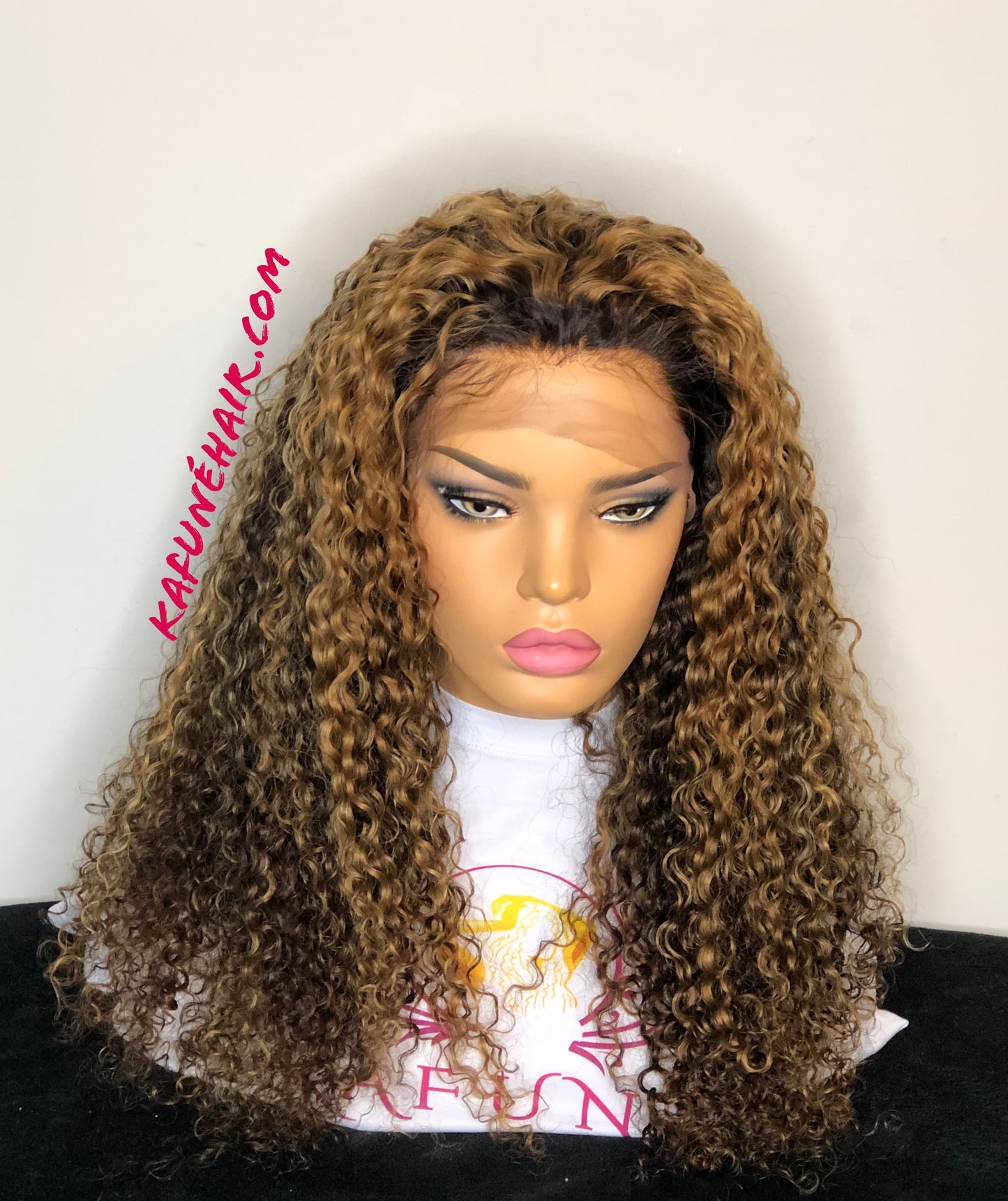 Custom Color 22" heavy density brown with high lights Deep Curly Lace Front Wig - Kafuné hair (Growing Upscale Hair LLC)