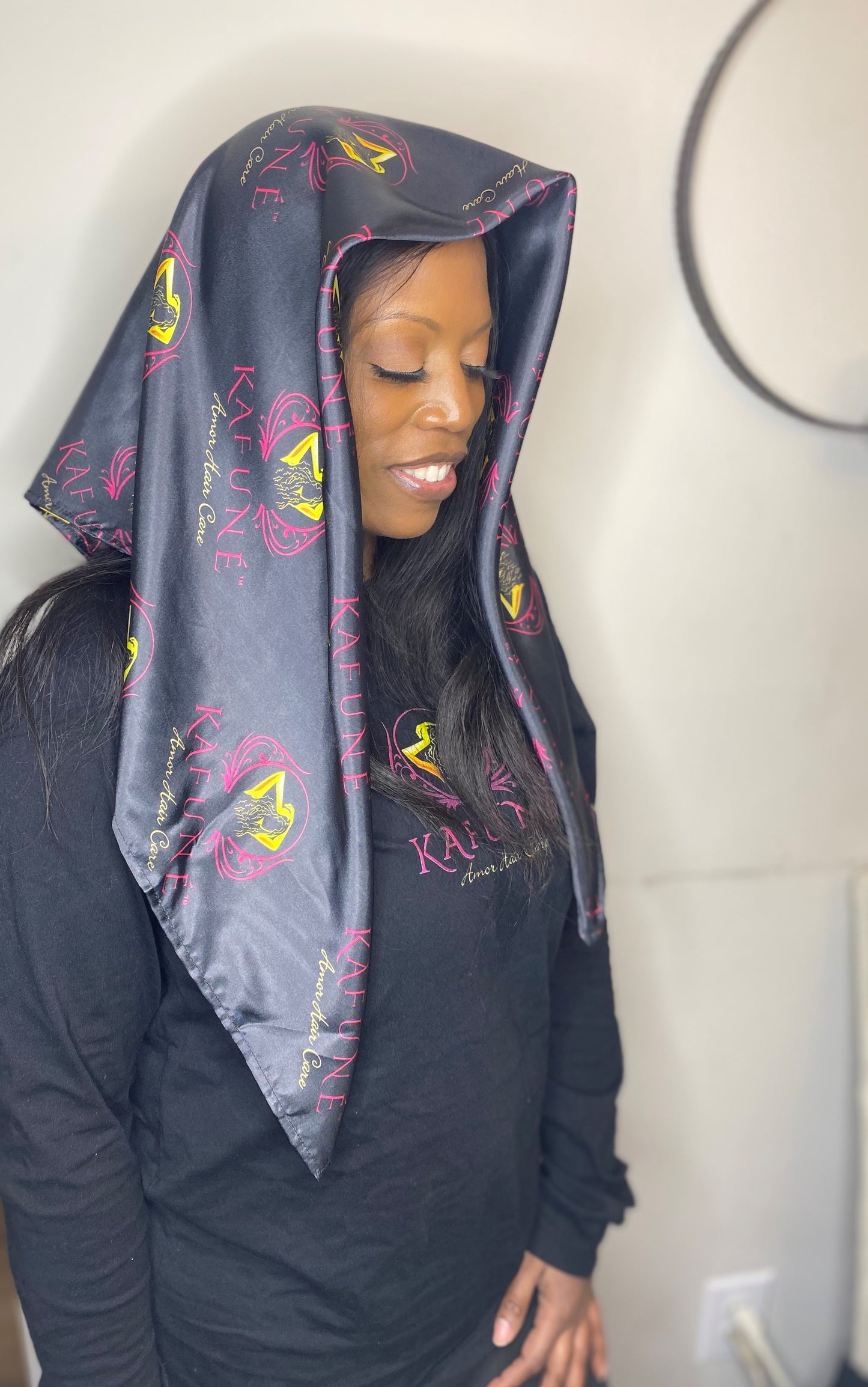 Kafune Amor Hair Logo Silk Scarf - Kafuné hair (Growing Upscale Hair LLC)