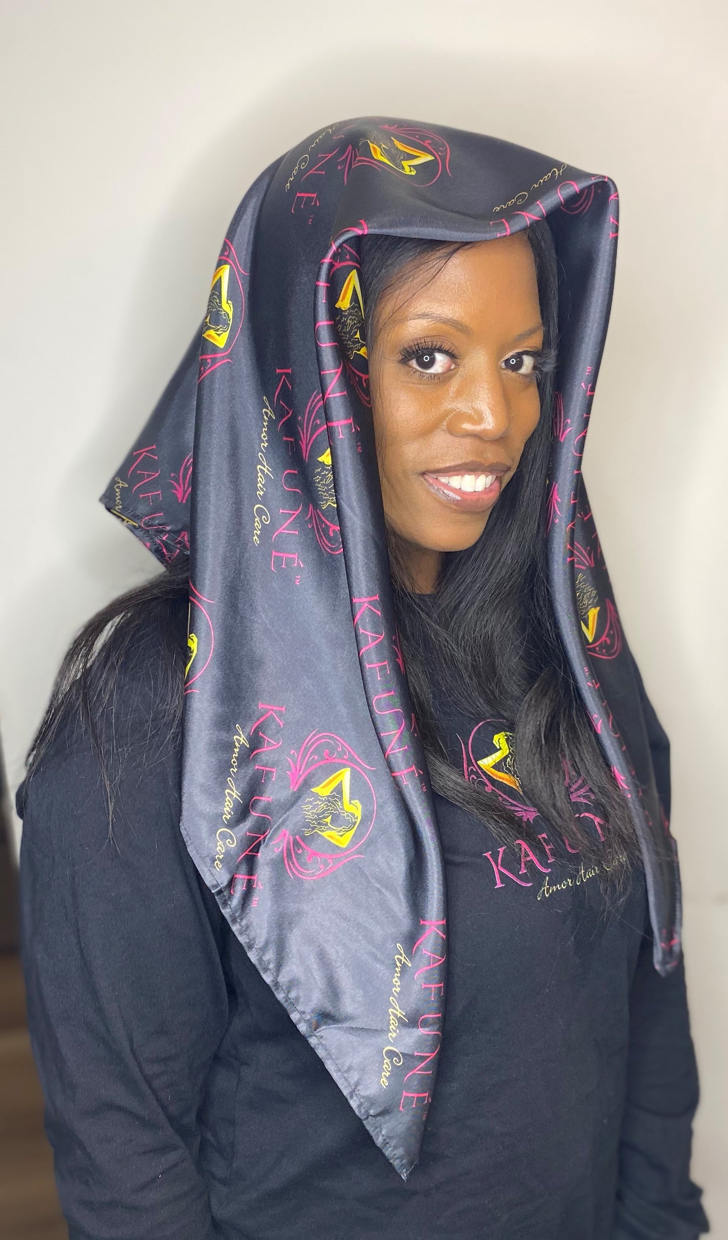 Kafune Amor Hair Logo Silk Scarf - Kafuné hair (Growing Upscale Hair LLC)