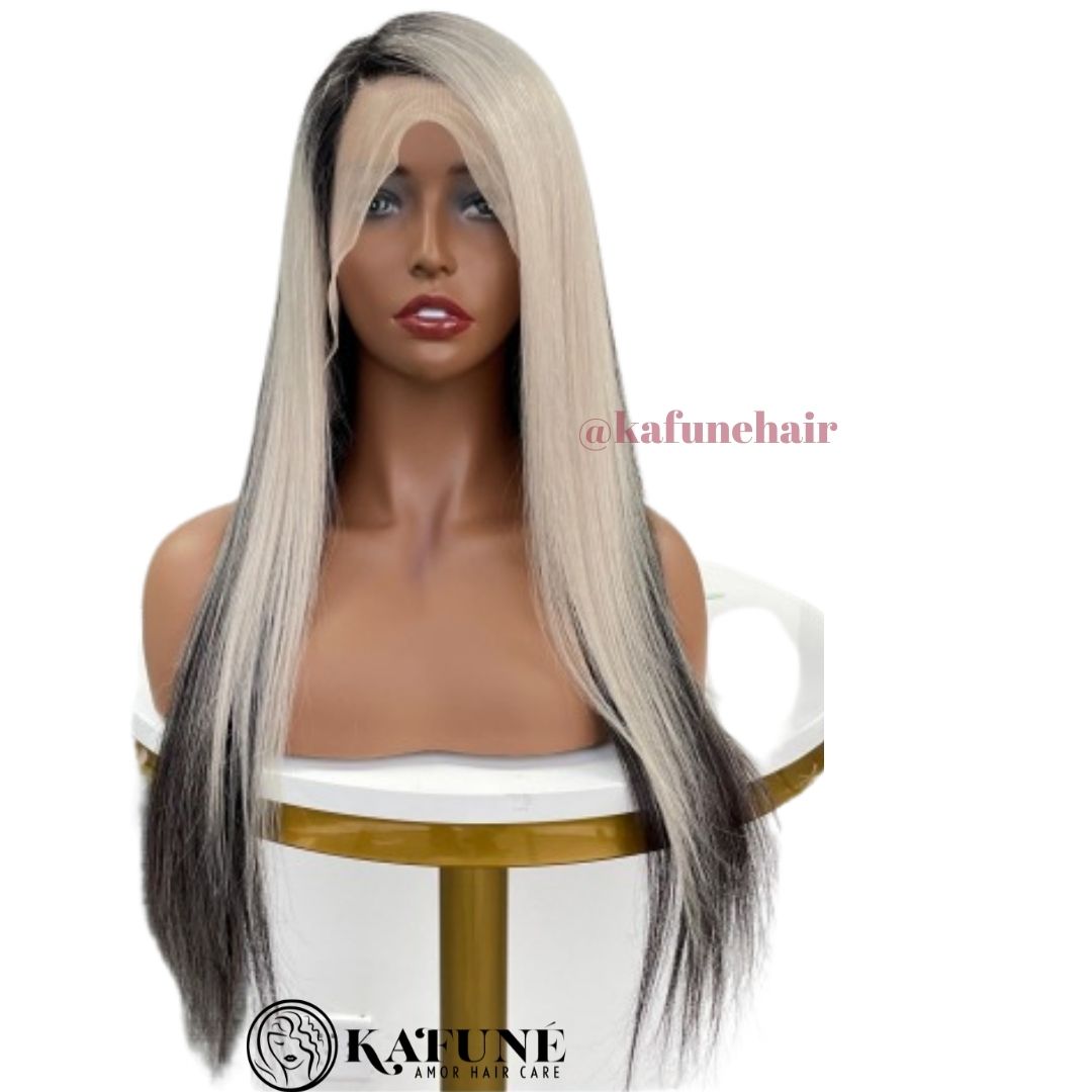 14" 13*4  Straight (Grey Front Black Back)  Lace Front Wig 180% Density Straight Hair Texture - Kafuné hair (Growing Upscale Hair LLC)