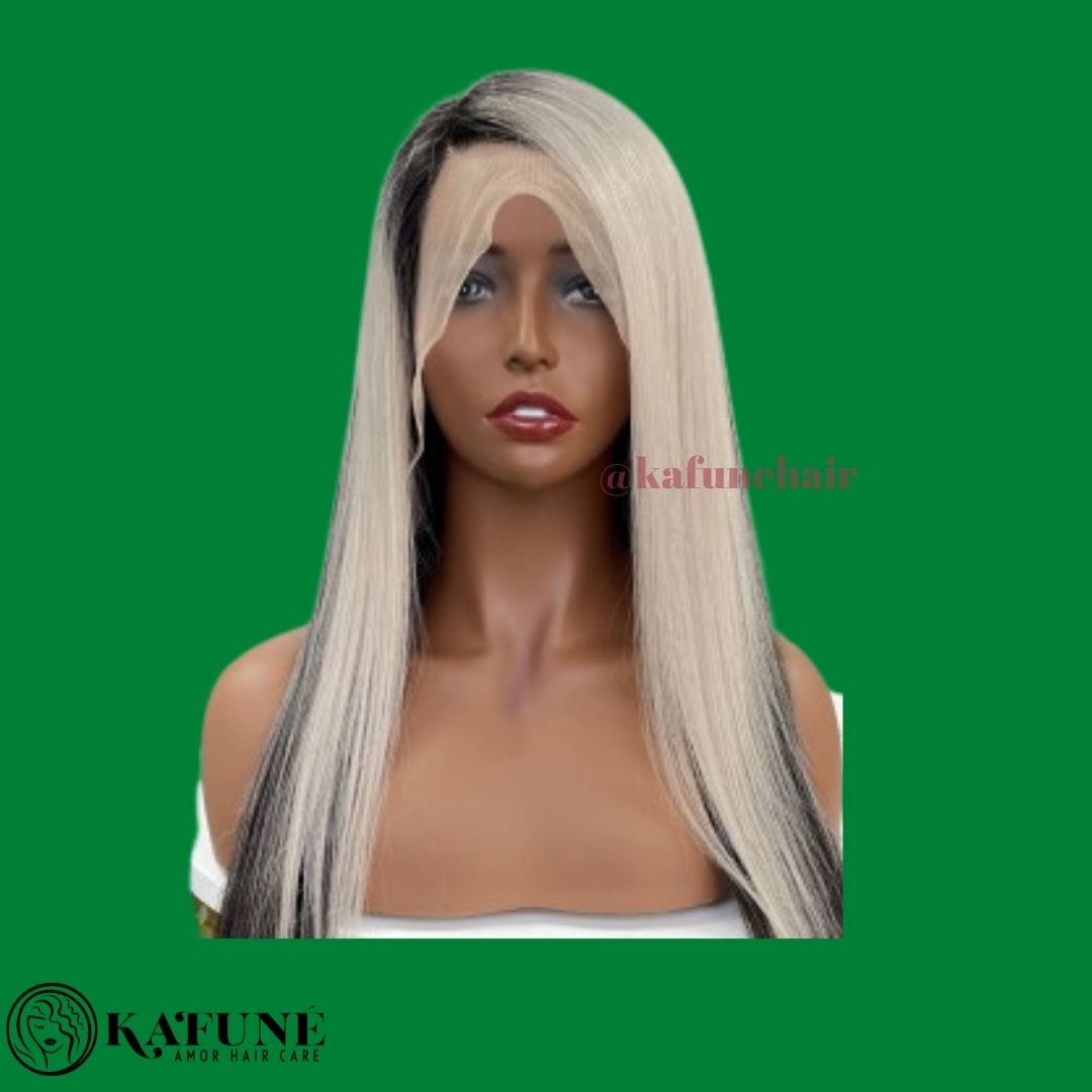 14" 13*4  Straight (Grey Front Black Back)  Lace Front Wig 180% Density Straight Hair Texture - Kafuné hair (Growing Upscale Hair LLC)