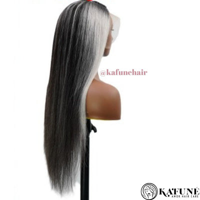 14" 13*4  Straight (Grey Front Black Back)  Lace Front Wig 180% Density Straight Hair Texture - Kafuné hair (Growing Upscale Hair LLC)